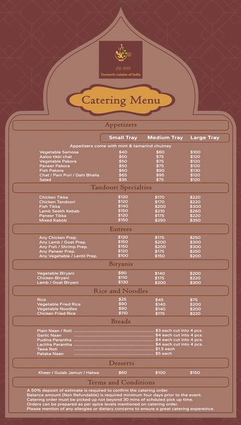 Turmeric Cuisine of India - Catering - logo and texts. 